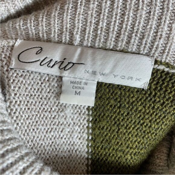 Curio New York Black, Green & Tan Colorblock Cowl Neck Sweater Size M - Picture 4 of 7